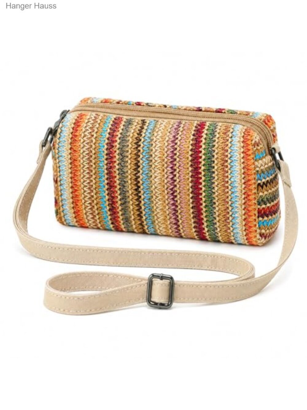 Small Straw Crossbody Bag for Women - Summer Beach Purse with 2 Zippered